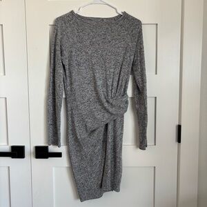 Athleta Soft Knit Heather Gray Long Sleeve Solitude Ruched Sides Dress Size XS